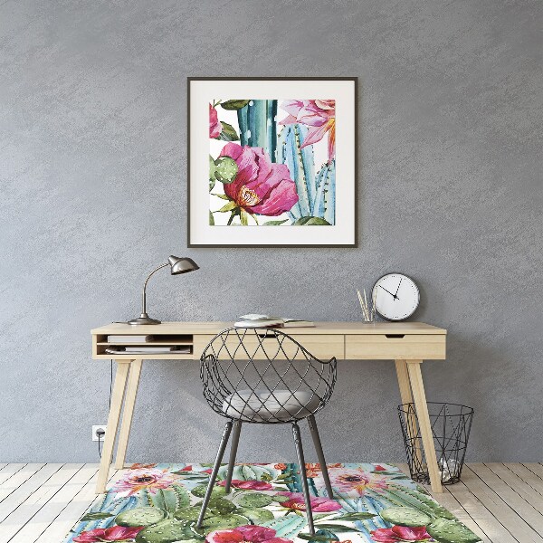 Office chair floor protector cactus flowers