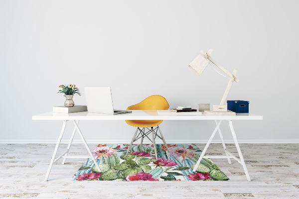 Office chair floor protector cactus flowers