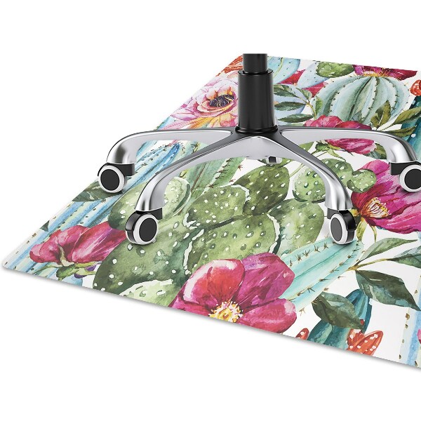 Office chair floor protector cactus flowers