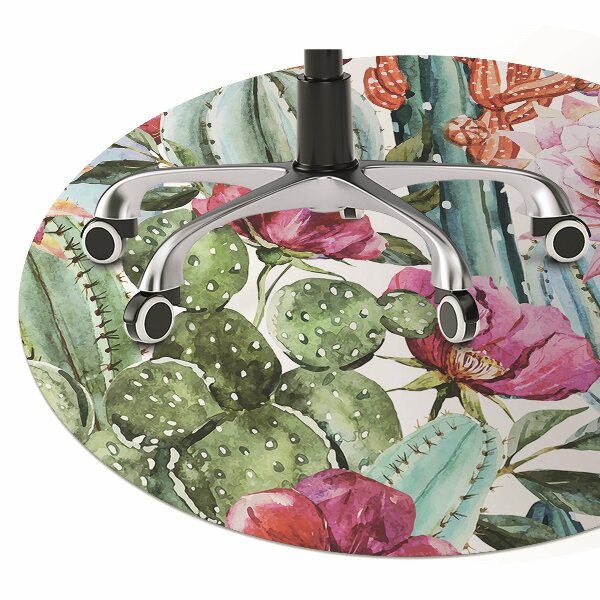 Office chair floor protector cactus flowers