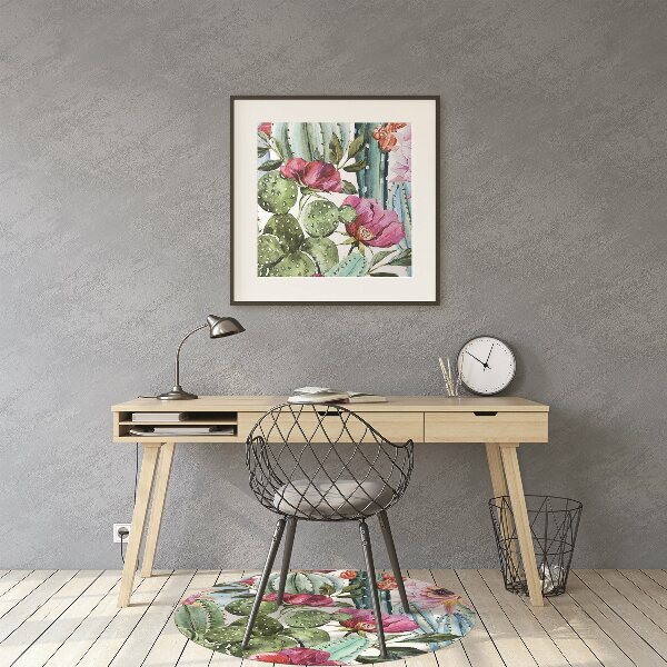 Office chair floor protector cactus flowers