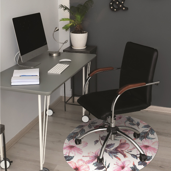 Chair mat floor panels protector hibiscus flowers