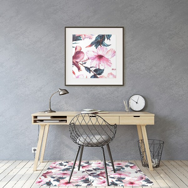 Chair mat floor panels protector hibiscus flowers