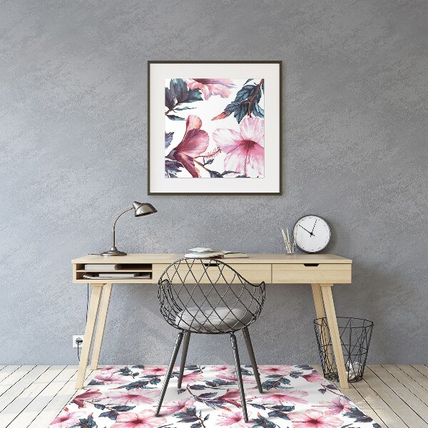 Chair mat floor panels protector hibiscus flowers