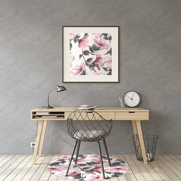 Chair mat floor panels protector hibiscus flowers