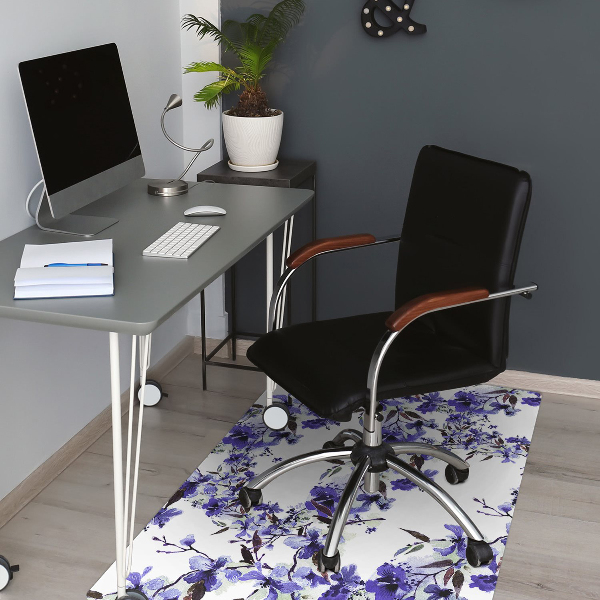 Office chair mat blue flowers