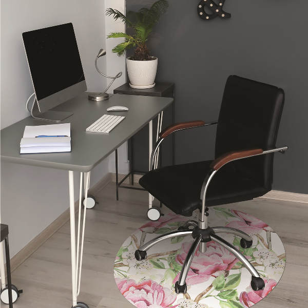 Office chair floor protector pink peonies