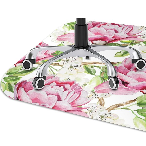 Office chair floor protector pink peonies