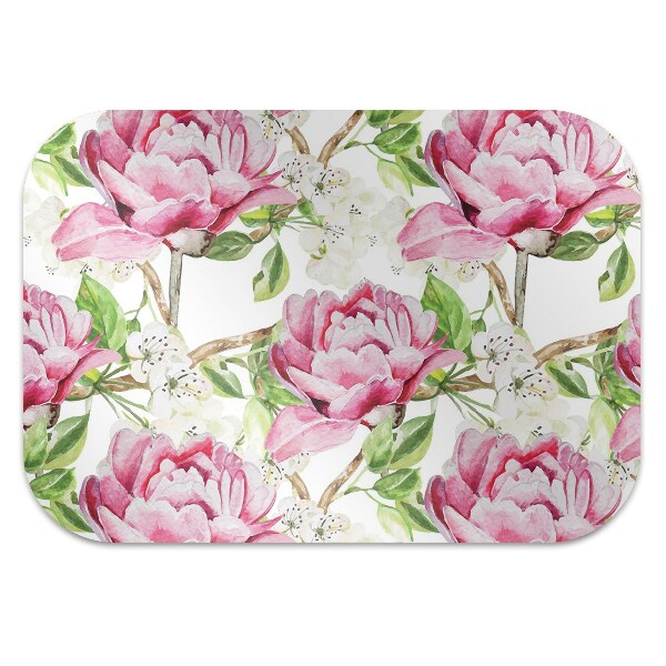 Office chair floor protector pink peonies