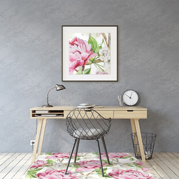 Office chair floor protector pink peonies