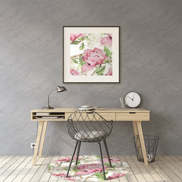 Office chair floor protector pink peonies