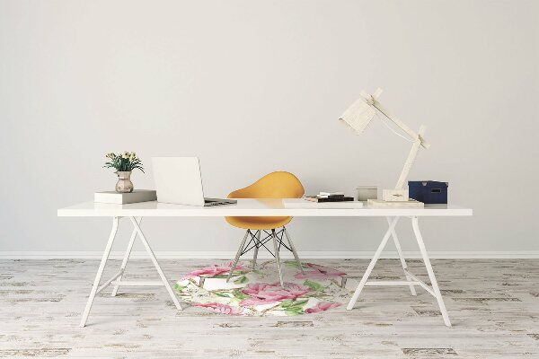 Office chair floor protector pink peonies
