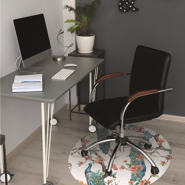 Office chair floor protector Peacocks and flowers