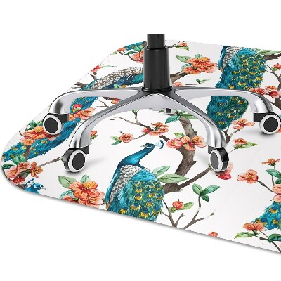 Office chair floor protector Peacocks and flowers