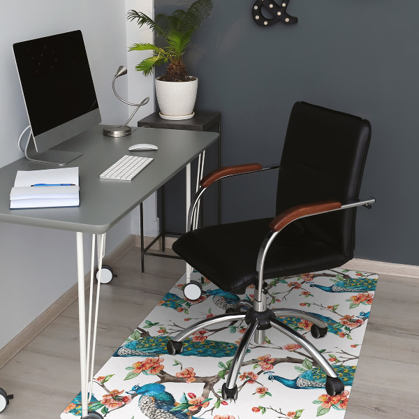 Office chair floor protector Peacocks and flowers