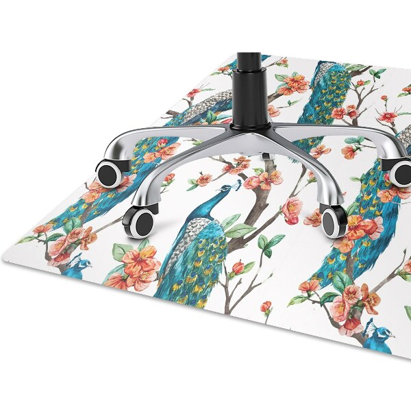 Office chair floor protector Peacocks and flowers
