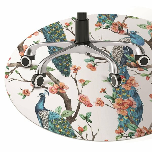 Office chair floor protector Peacocks and flowers