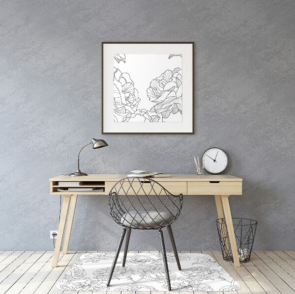 Desk chair mat drawn roses