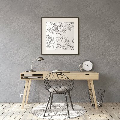 Desk chair mat drawn roses