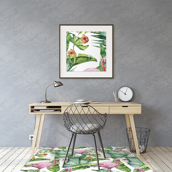 Office chair mat Leaves and Flamingos