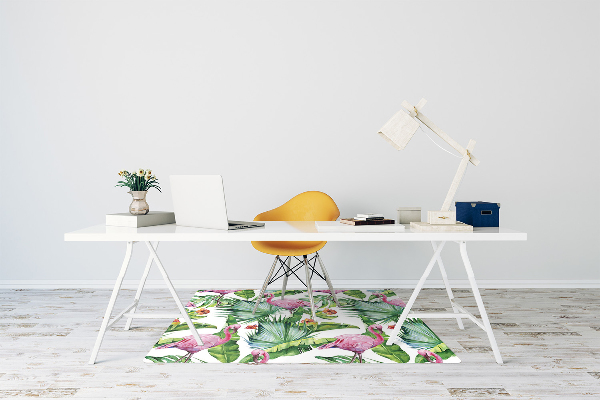 Office chair mat Leaves and Flamingos