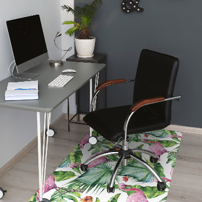 Office chair mat Leaves and Flamingos
