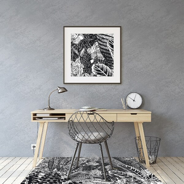Chair mat Black and white leaves