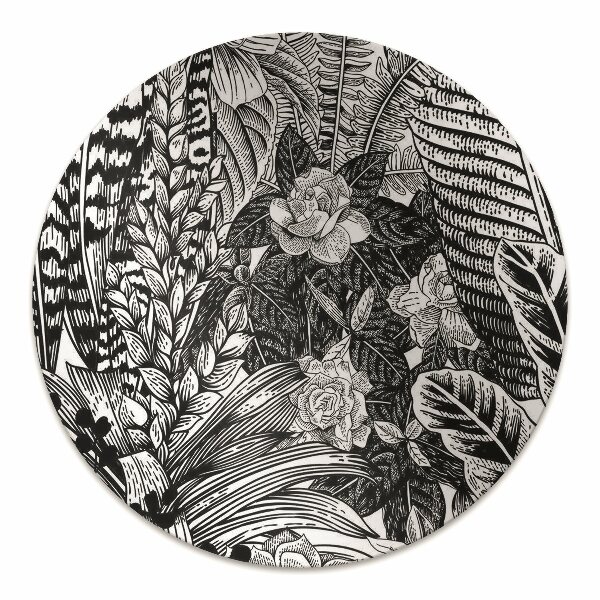 Chair mat Black and white leaves