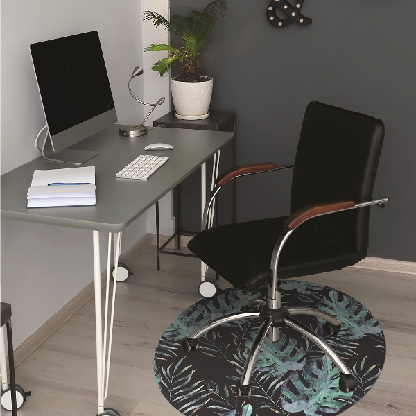Desk chair mat dark leaves