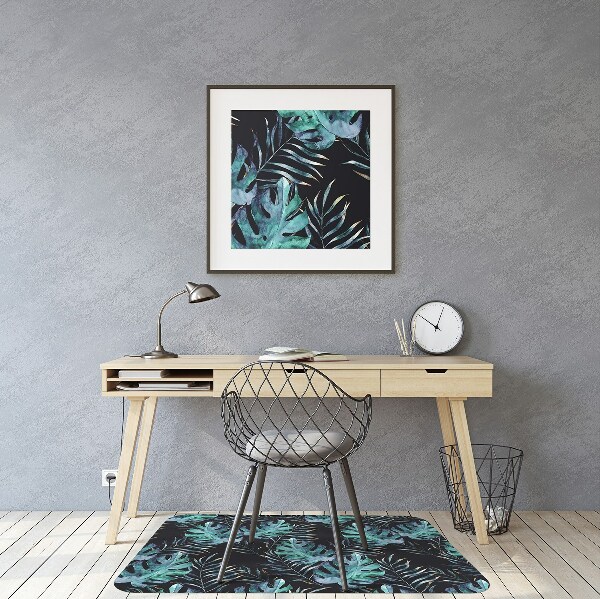 Desk chair mat dark leaves