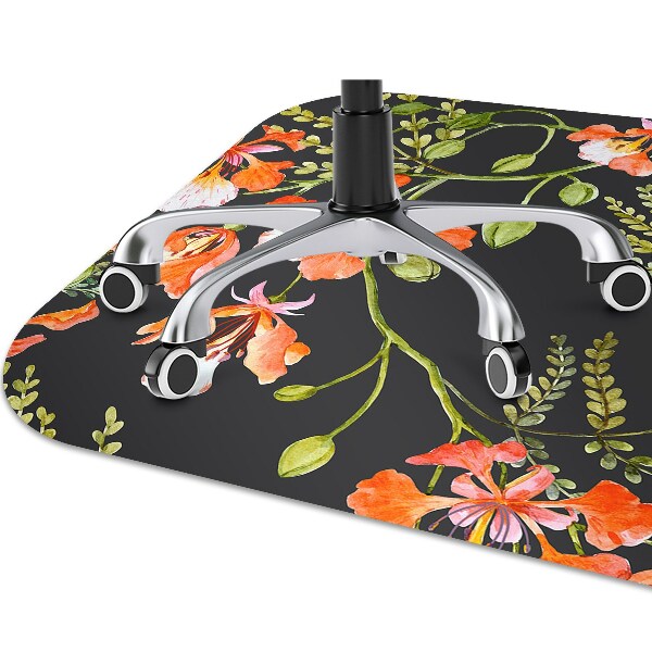 Office chair mat red flowers