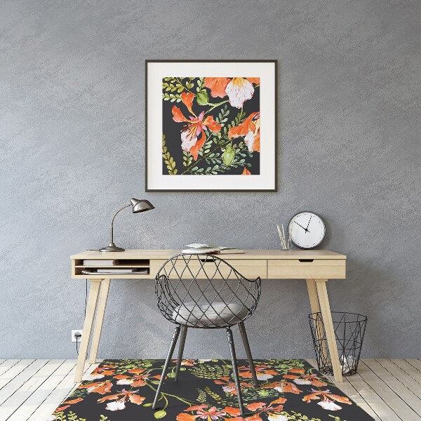 Office chair mat red flowers