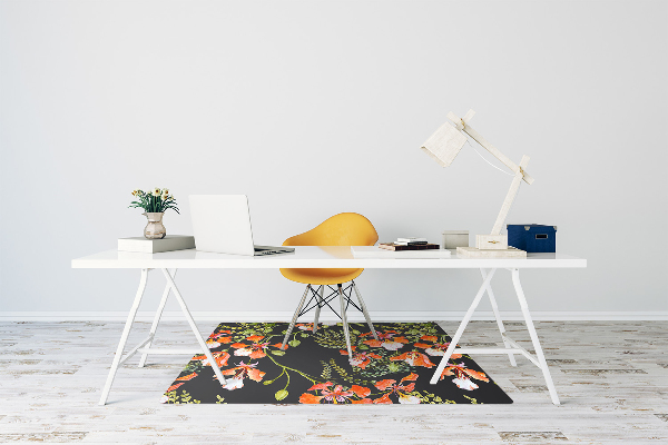Office chair mat red flowers