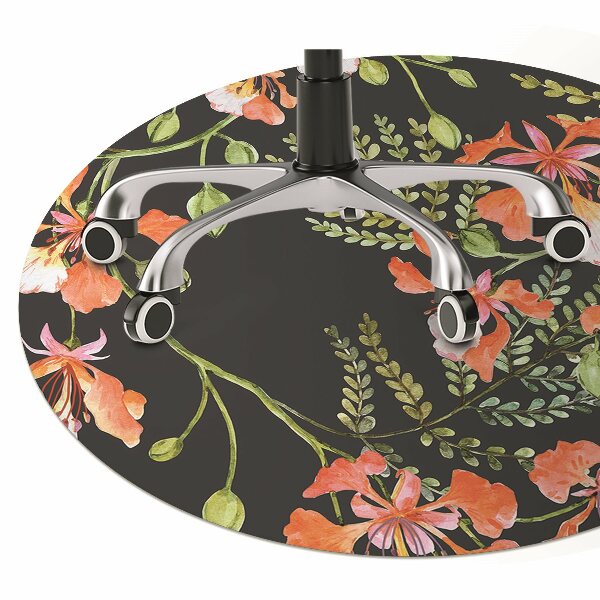 Office chair mat red flowers
