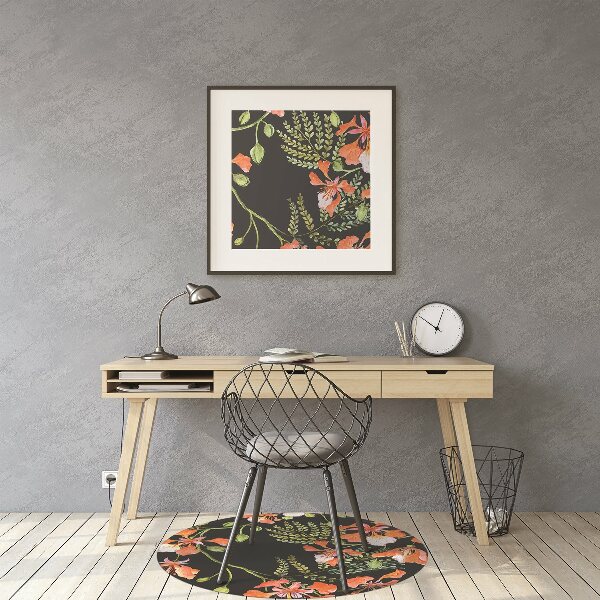 Office chair mat red flowers