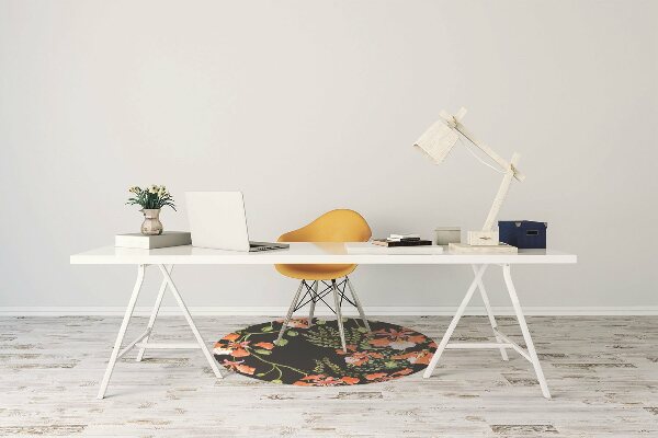 Office chair mat red flowers