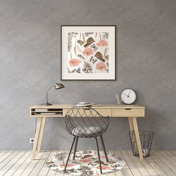 Office chair mat Flowers and butterflies