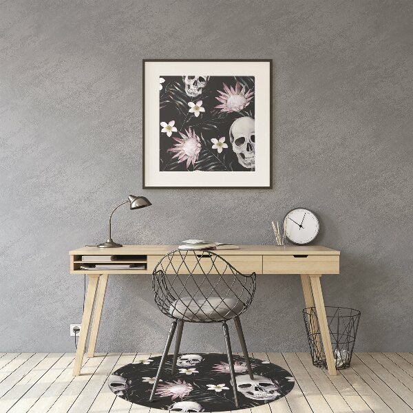 Chair mat floor panels protector Skull and leaves