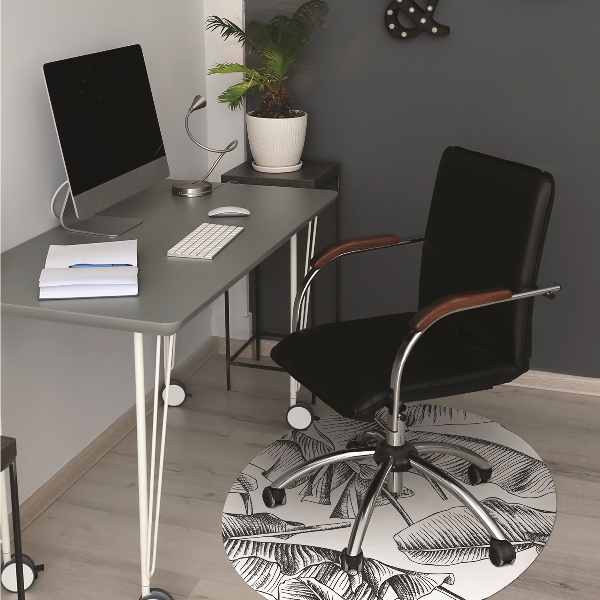 Desk chair mat black leaves