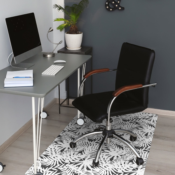 Chair mat Black and white leaves