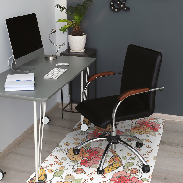 Office chair floor protector ornament birds