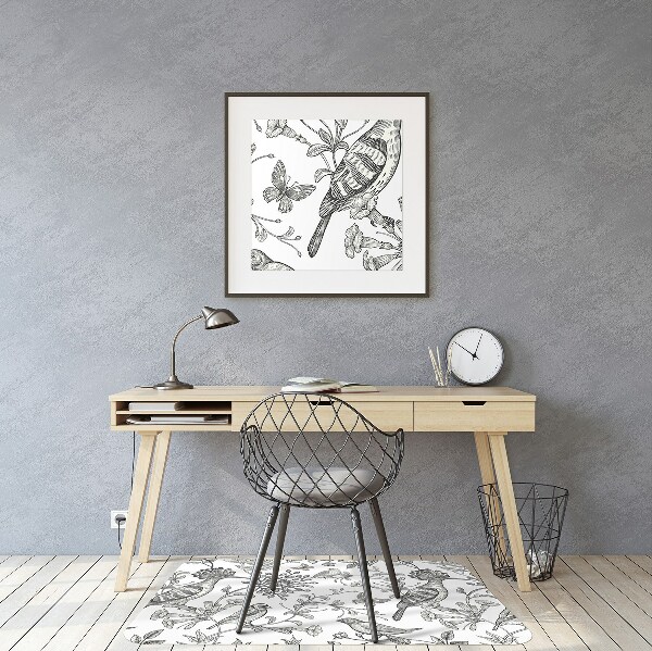 Chair mat floor panels protector sketched birds