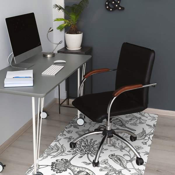 Chair mat floor panels protector sketched birds