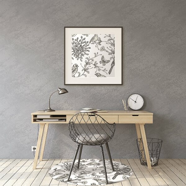Chair mat floor panels protector sketched birds