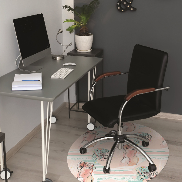 Desk chair mat pink parrots