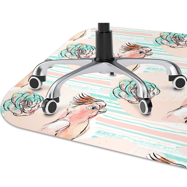 Desk chair mat pink parrots
