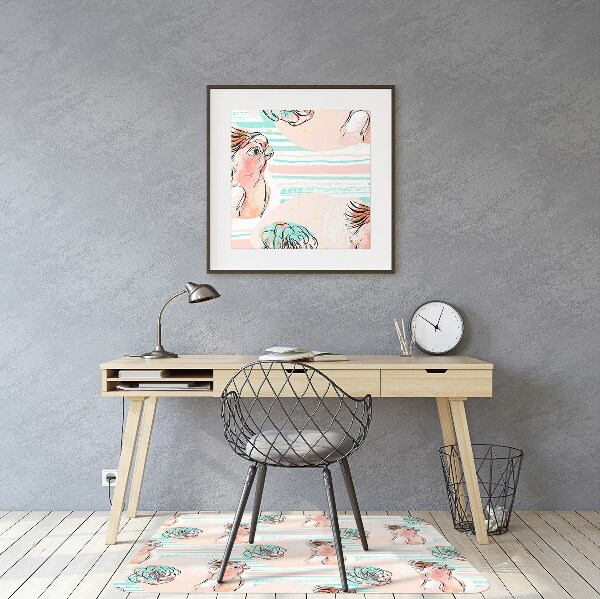 Desk chair mat pink parrots