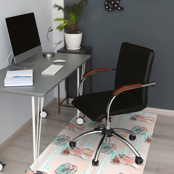 Desk chair mat pink parrots