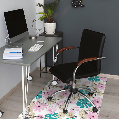 Office chair mat painted flamingos