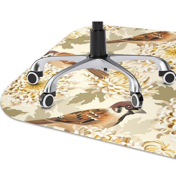 Desk chair mat golden birds
